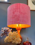 Coral textured velvet drum lampshade/ ceiling shade with a metallic brushed gold lining