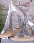 Luxury Kasba sailing boat ornament, handcrafted coastal decor in mango wood and aluminum, nautical home accent by Maravi at brixbailey.com