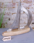 Luxury Kasba sailing boat ornament, handcrafted coastal decor, premium mango wood and aluminum nautical model, stylish home accent by Maravi at brixbailey.com