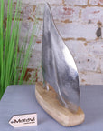 Luxury Kasba sailing boat ornament, handcrafted coastal decor, premium mango wood and aluminum nautical model by Maravi at brixbailey.com