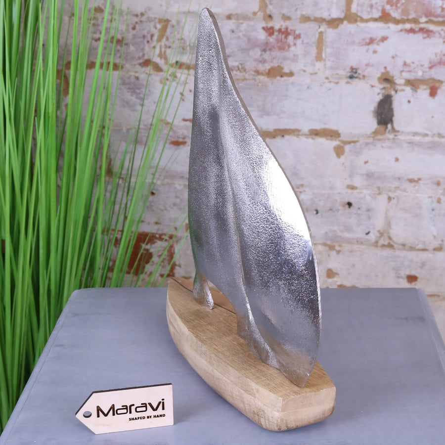 Luxury Kasba sailing boat ornament, handcrafted coastal decor, premium mango wood and aluminum nautical model by Maravi at brixbailey.com