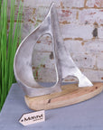 Luxury Kasba sailing boat ornament, handcrafted coastal decor, premium mango wood and aluminum nautical model, stylish home accent by Maravi at brixbailey.com