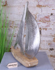 Luxury Kasba sailing boat ornament, handcrafted coastal decor, premium mango wood and aluminium nautical model, stylish home accent by Maravi at brixbailey.com