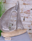 Luxury Kasba sailing boat ornament, handcrafted coastal decor, premium mango wood and aluminum nautical model, stylish home accent by Maravi at brixbailey.com