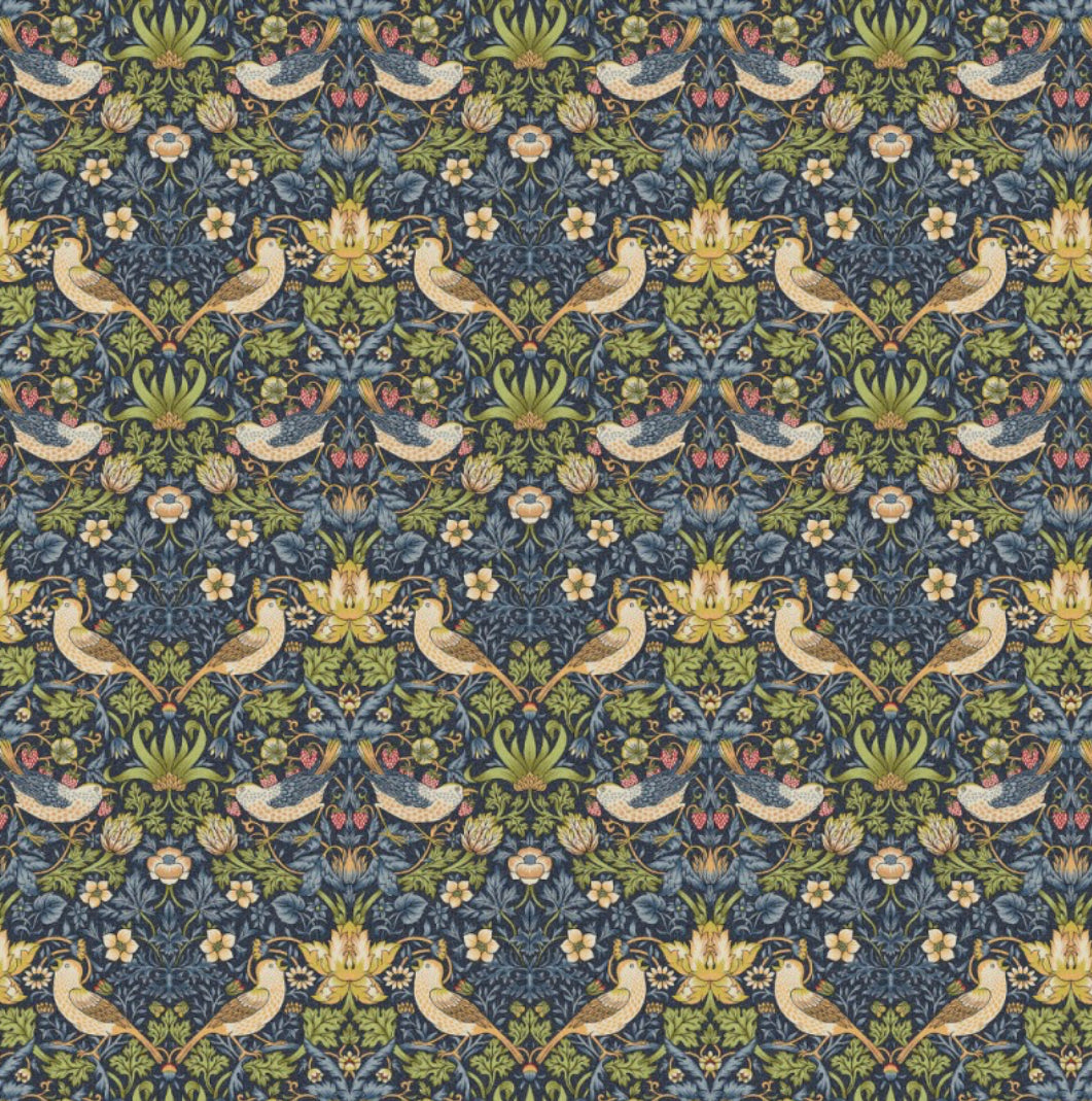 Bottle Green Velvet &amp; Navy Strawberry Thief Double Sided Drum Lampshade | Handmade Ceiling Light Shade | Bespoke UK