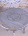 Pharoli Grey Wooden Side Table Grey Carved Patterns