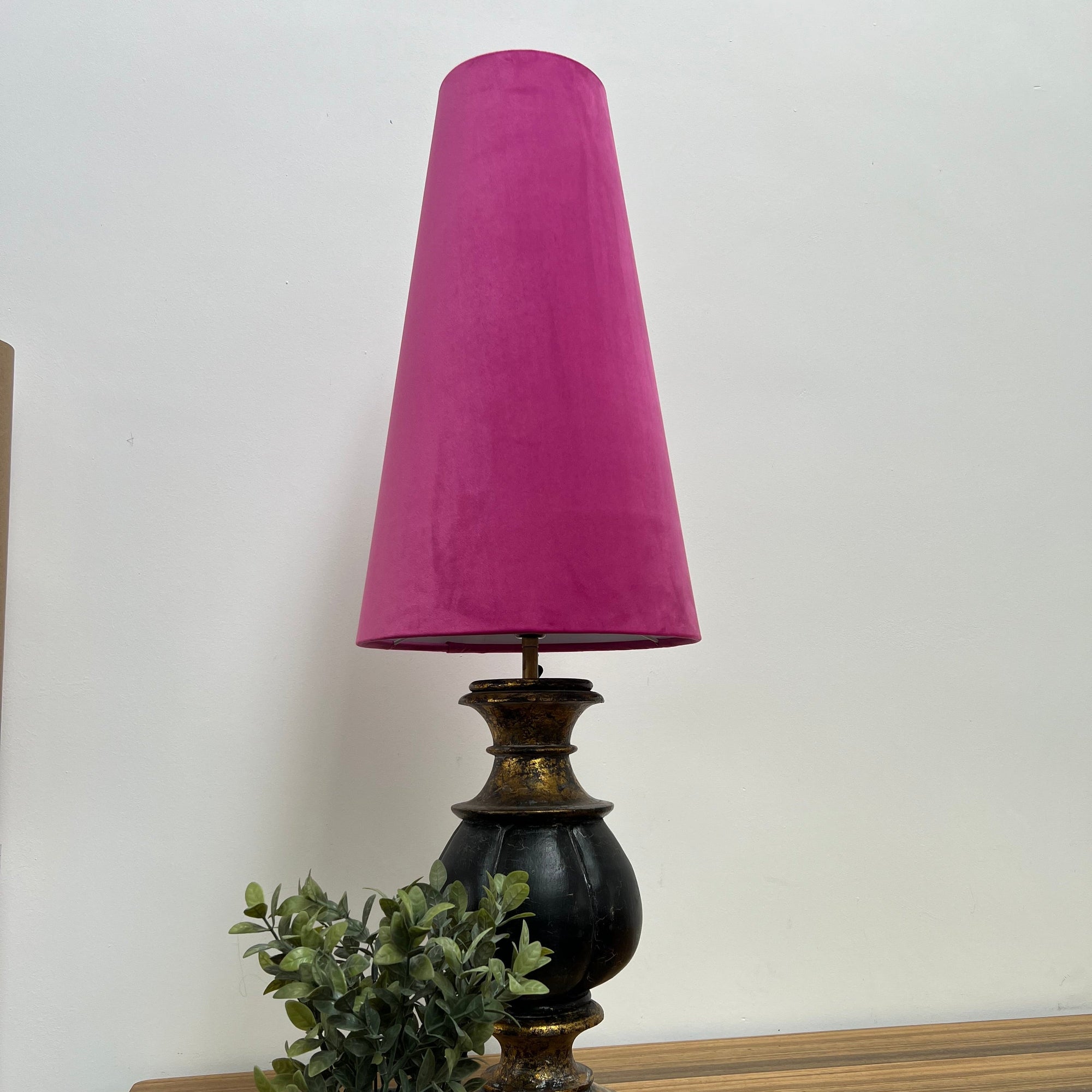Hot Pink Velvet Lampshade | Extra Tall Cone Light Shade | Bespoke Handmade UK