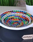 Luxury handcrafted Badaka mosaic bowl, 28cm rainbow multicolor and mirror glass, stylish decorative centerpiece for modern interiors by Maravi at brixbailey.com