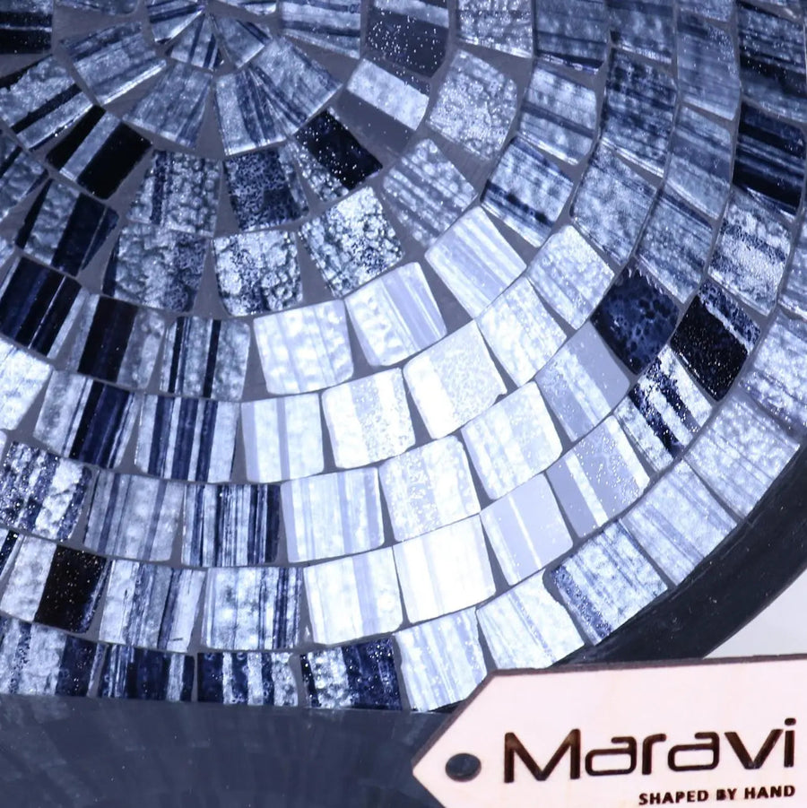 Luxury Kentra mosaic bowl, handcrafted clay with grey glitter glass tiles, elegant home decor centerpiece, 28cm diameter by Maravi at brixbailey.com