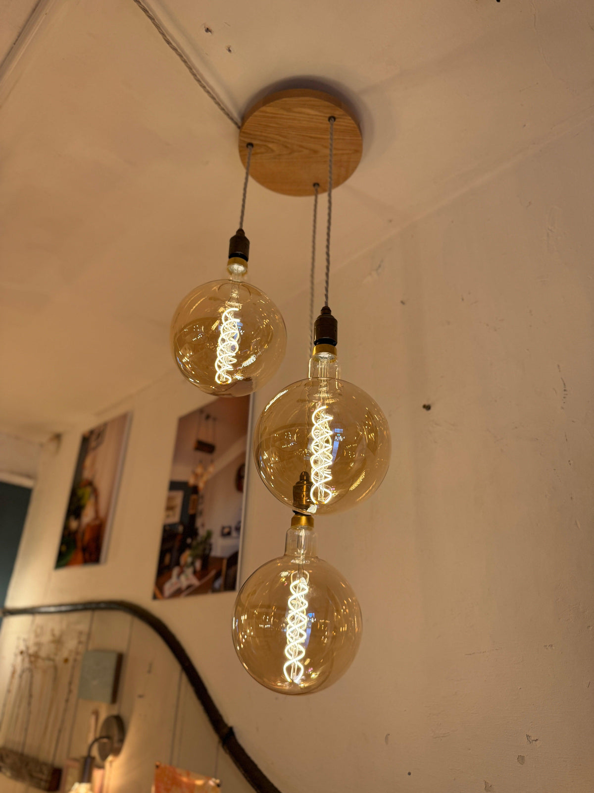 Oak Disc Pendant Light | 3 Drop Kitchen Island, Stairwell &amp; Dining Lighting