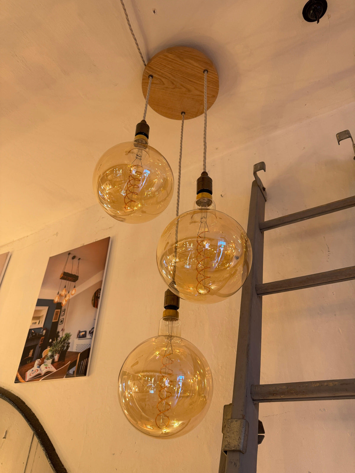 Oak Disc Pendant Light | 3 Drop Kitchen Island, Stairwell &amp; Dining Lighting