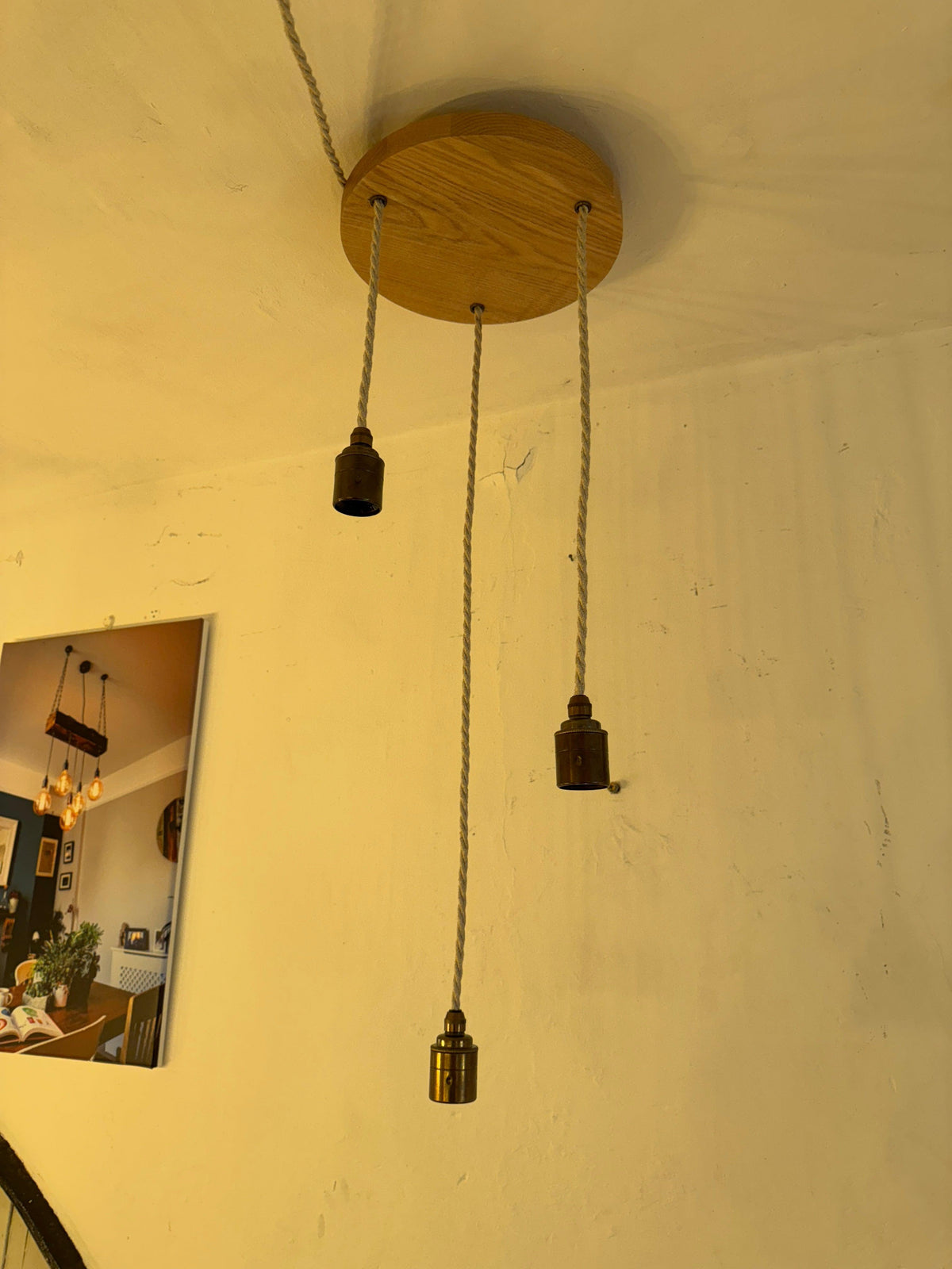 Oak Disc Pendant Light | 3 Drop Kitchen Island, Stairwell &amp; Dining Lighting