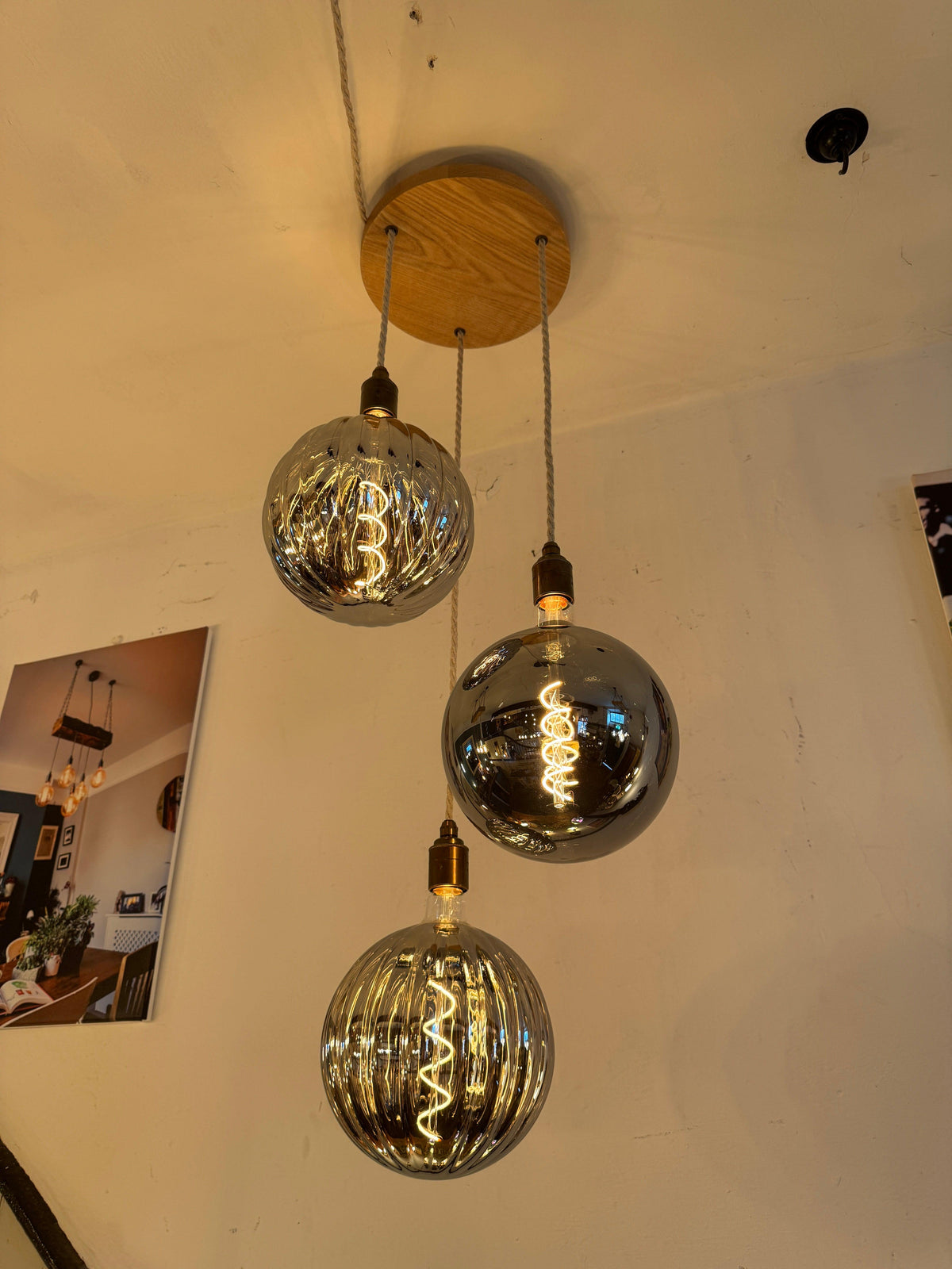 Oak Disc Pendant Light | 3 Drop Kitchen Island, Stairwell &amp; Dining Lighting