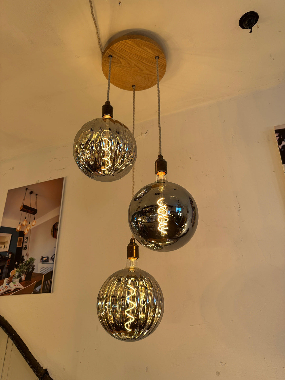 Oak Disc Pendant Light | 3 Drop Kitchen Island, Stairwell &amp; Dining Lighting