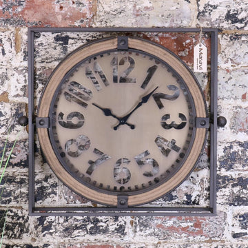 Premium industrial wall clock, rugged metal frame with laser-cut face, vintage-inspired hands, bold numerals, stylish home decor by Maravi at brixbailey.com