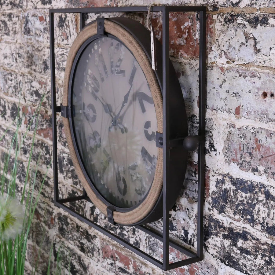 Premium industrial wall clock, rugged metal frame, laser-cut face, bold numerals, vintage hands, stylish home decor by Maravi at brixbailey.com
