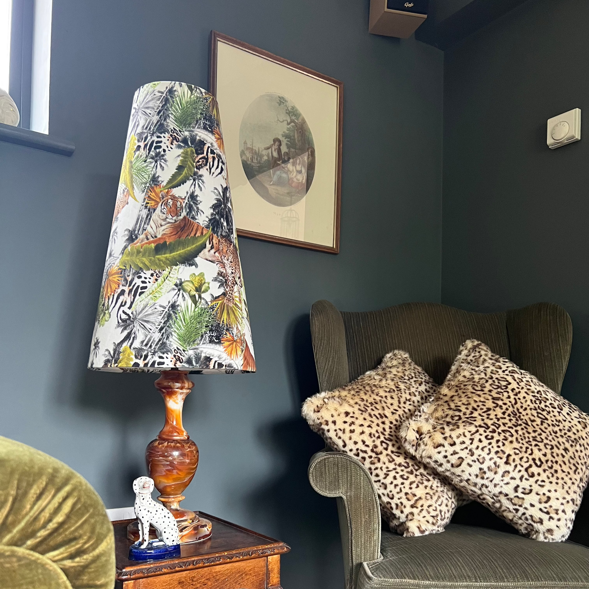 Tiger, cheetah jungle velvet cone lampshade, extra tall lampshade