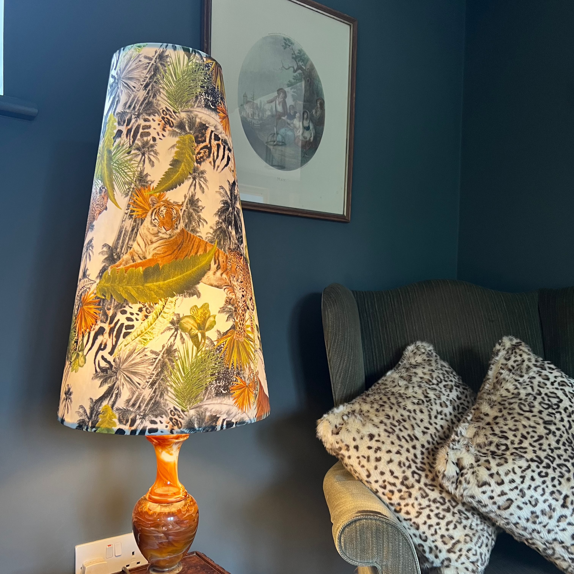 Tiger, cheetah jungle velvet cone lampshade, extra tall lampshade