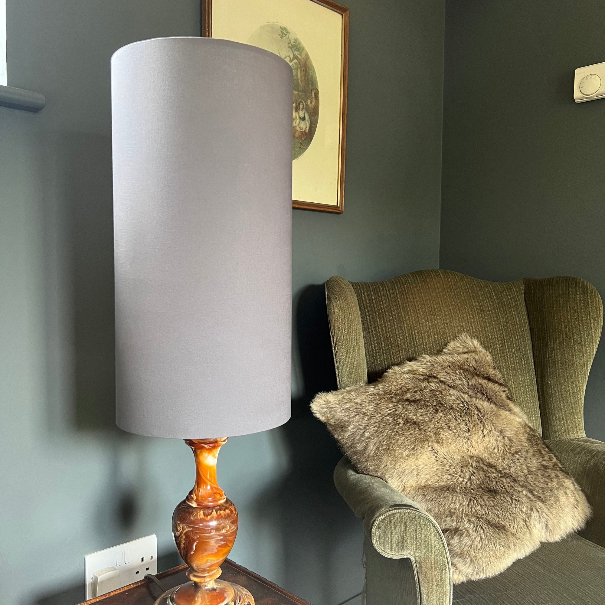 Grey Cotton Lampshade | Extra Tall Cylinder Ceiling Light Shade | Bespoke Handmade UK