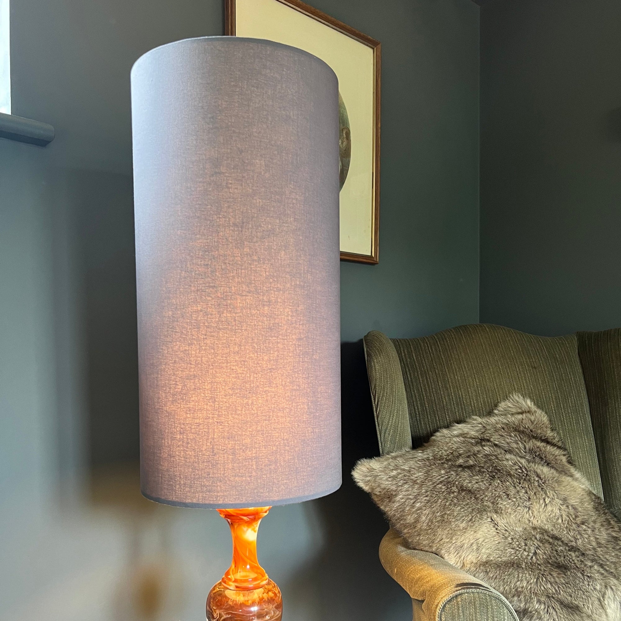 Grey Cotton Lampshade | Extra Tall Cylinder Ceiling Light Shade | Bespoke Handmade UK
