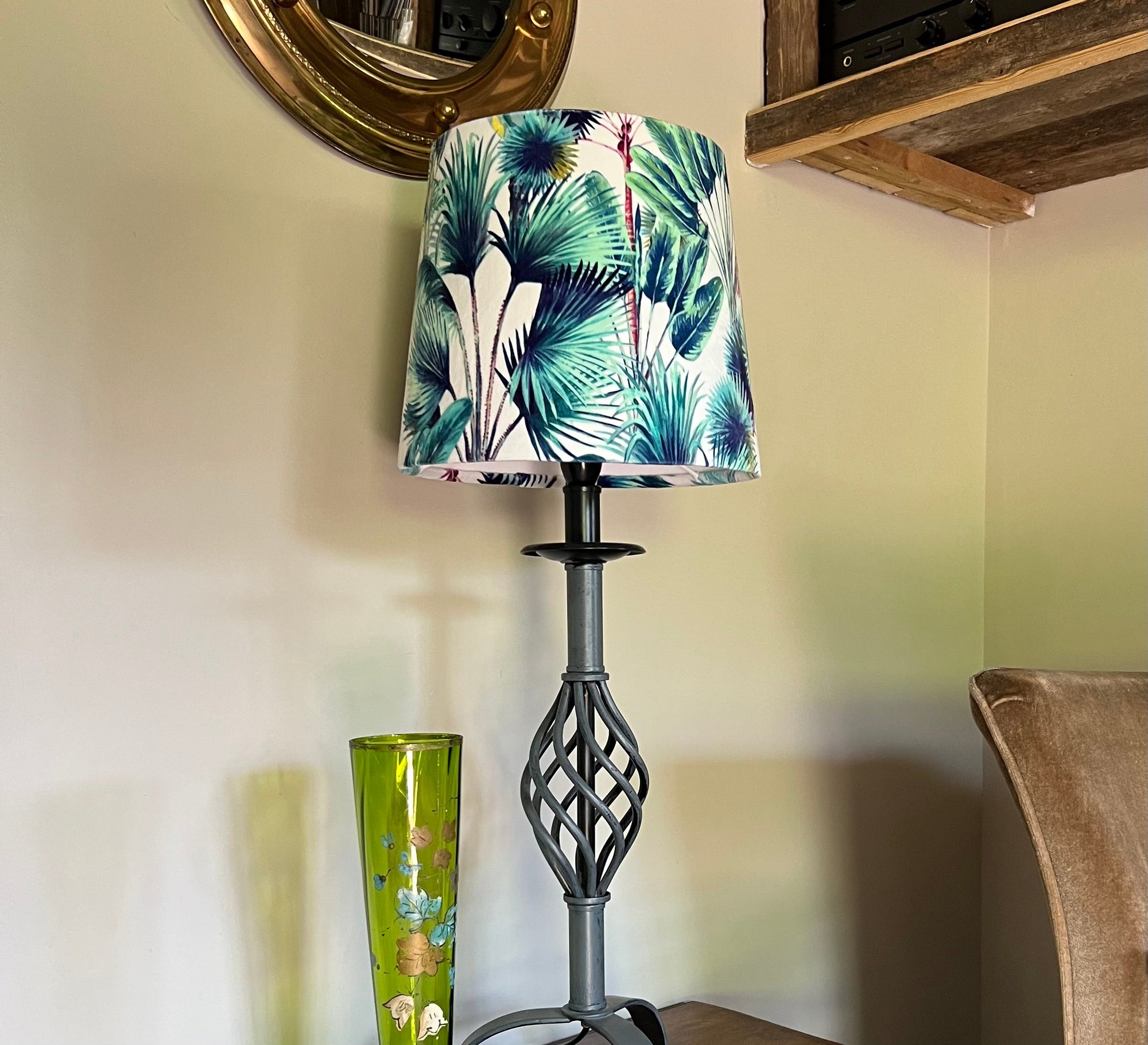 Palm Trees Velvet Lampshade | French Drum Ceiling Light Shade | Bespoke Handmade Empire Lampshade
