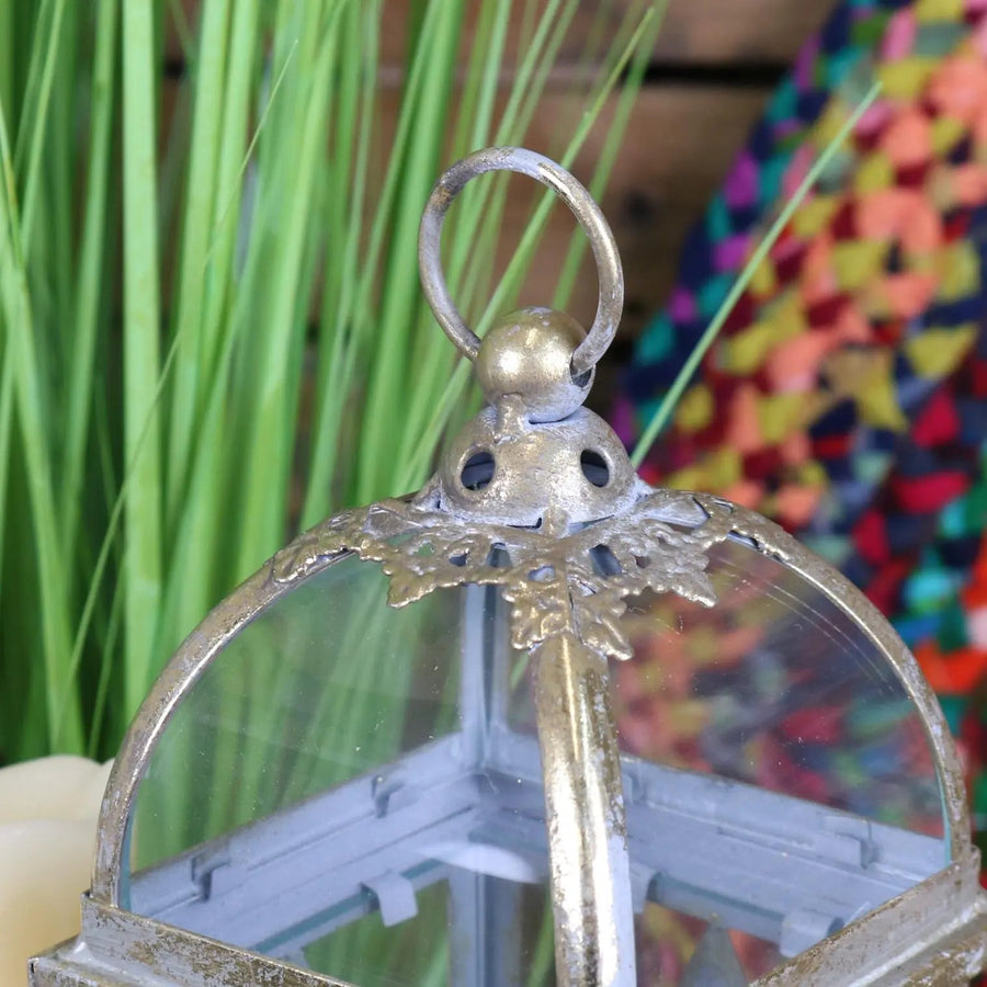 Patera antique square lantern with star design, luxury farmhouse decor, premium metal and glass candle holder, stylish indoor-outdoor lighting by Maravi at brixbailey.com