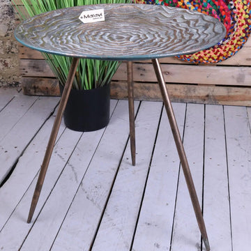 Luxury gold tripod side table, stylish vintage accent table for living room, bedroom decor, antique patina metal side table by Maravi at brixbailey.com