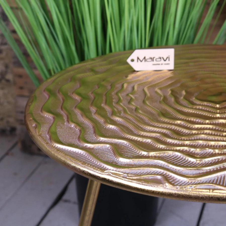 Luxury Malan gold tripod side table, stylish circular design with premium gold-finished hairpin legs, elegant and practical accent table for living room, bedroom, office by Maravi at brixbailey.com