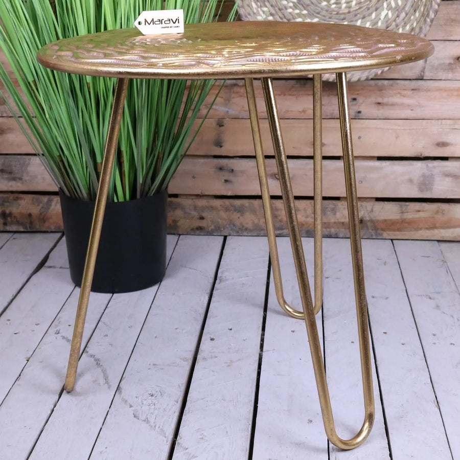 Luxury gold tripod side table, elegant Malan design with stylish circular top, best-selling modern accent table for living room or bedroom by Maravi at brixbailey.com