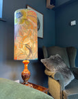 Floral pastel Velvet cylinder lampshade, extra tall lampshade