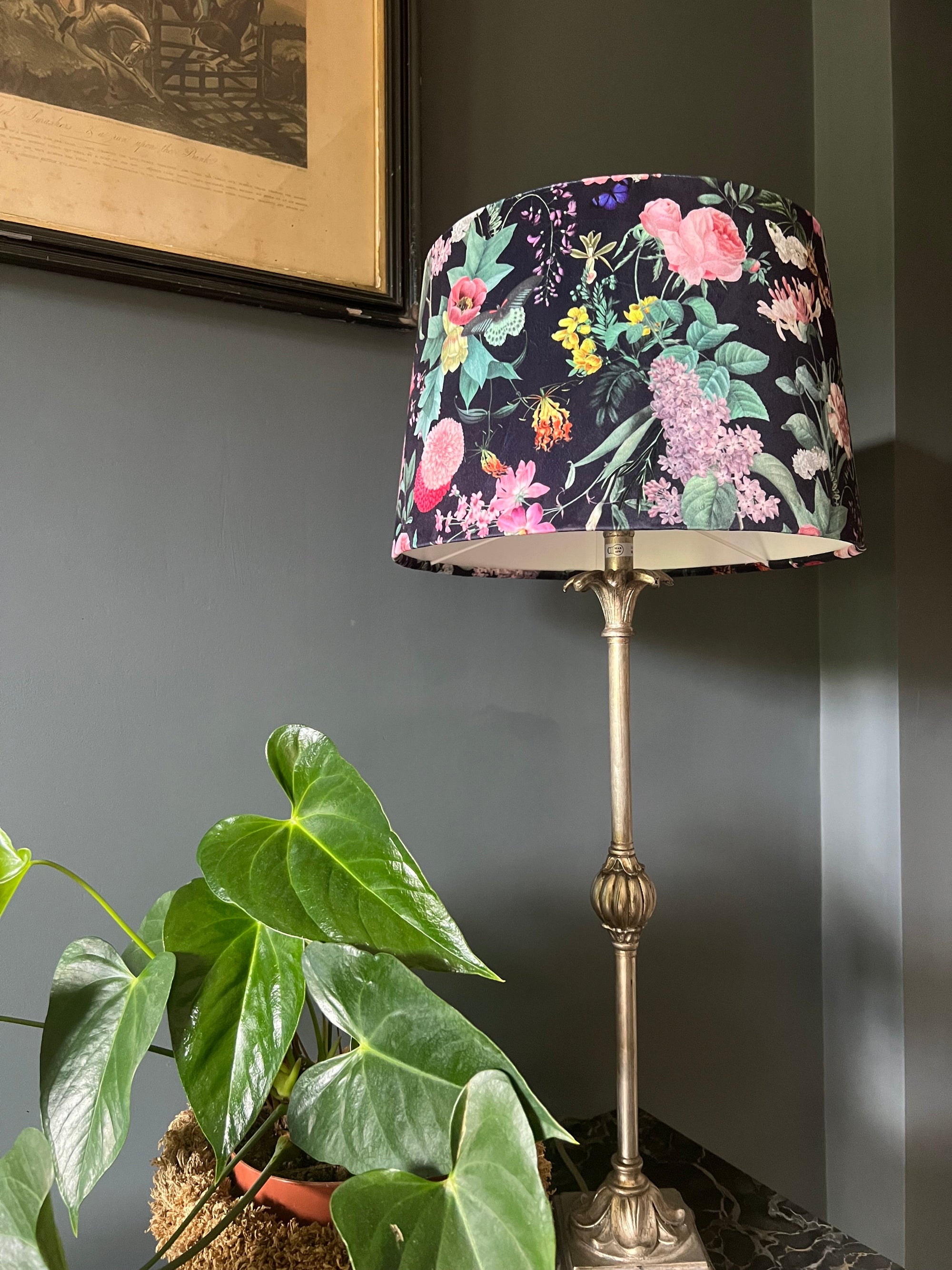 Midnight Butterfly Floral Velvet Lampshade | French Drum Ceiling Light Shade | Bespoke Handmade Empire Lampshade