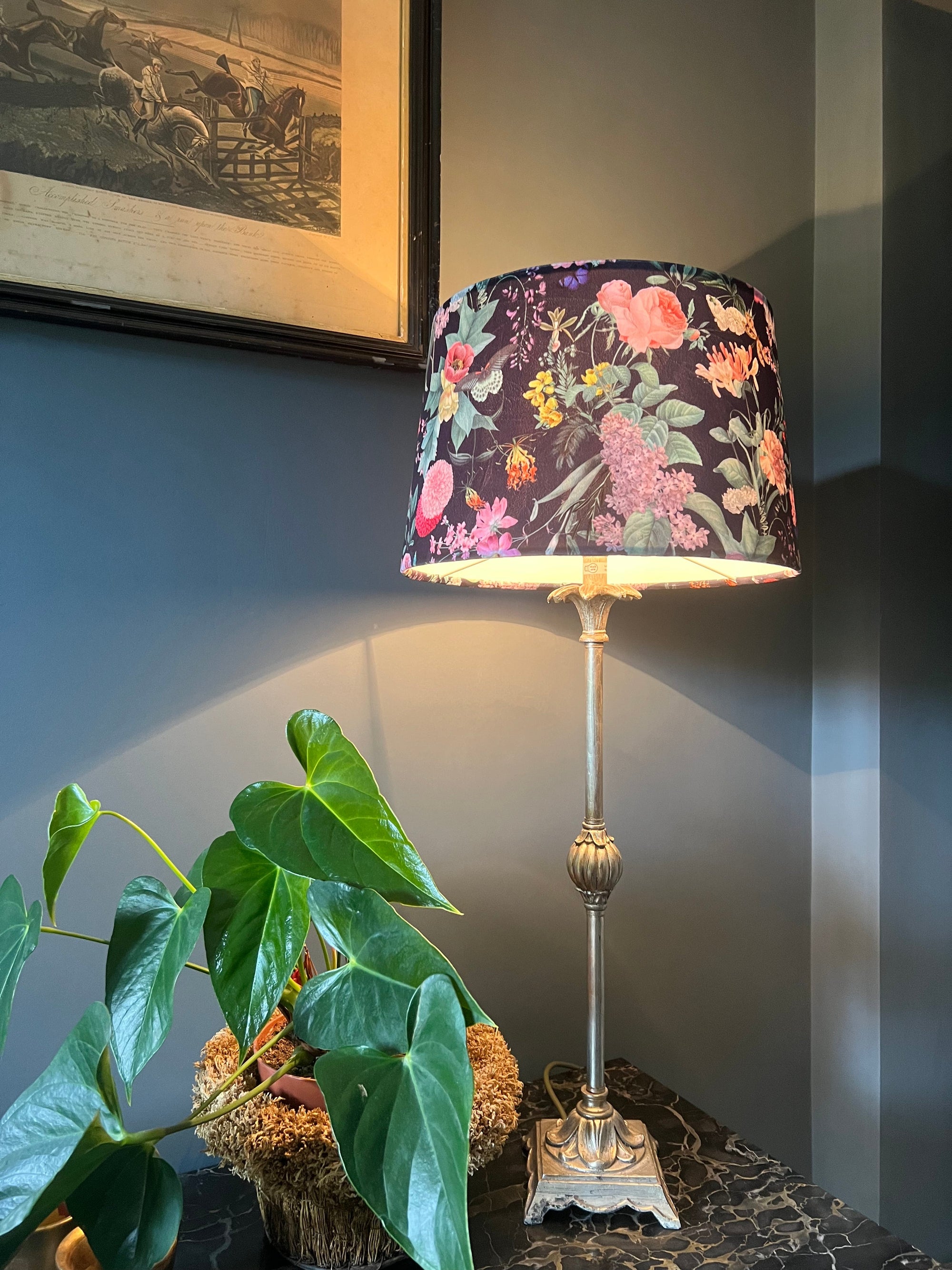 Midnight Butterfly Floral Velvet Lampshade | French Drum Ceiling Light Shade | Bespoke Handmade Empire Lampshade