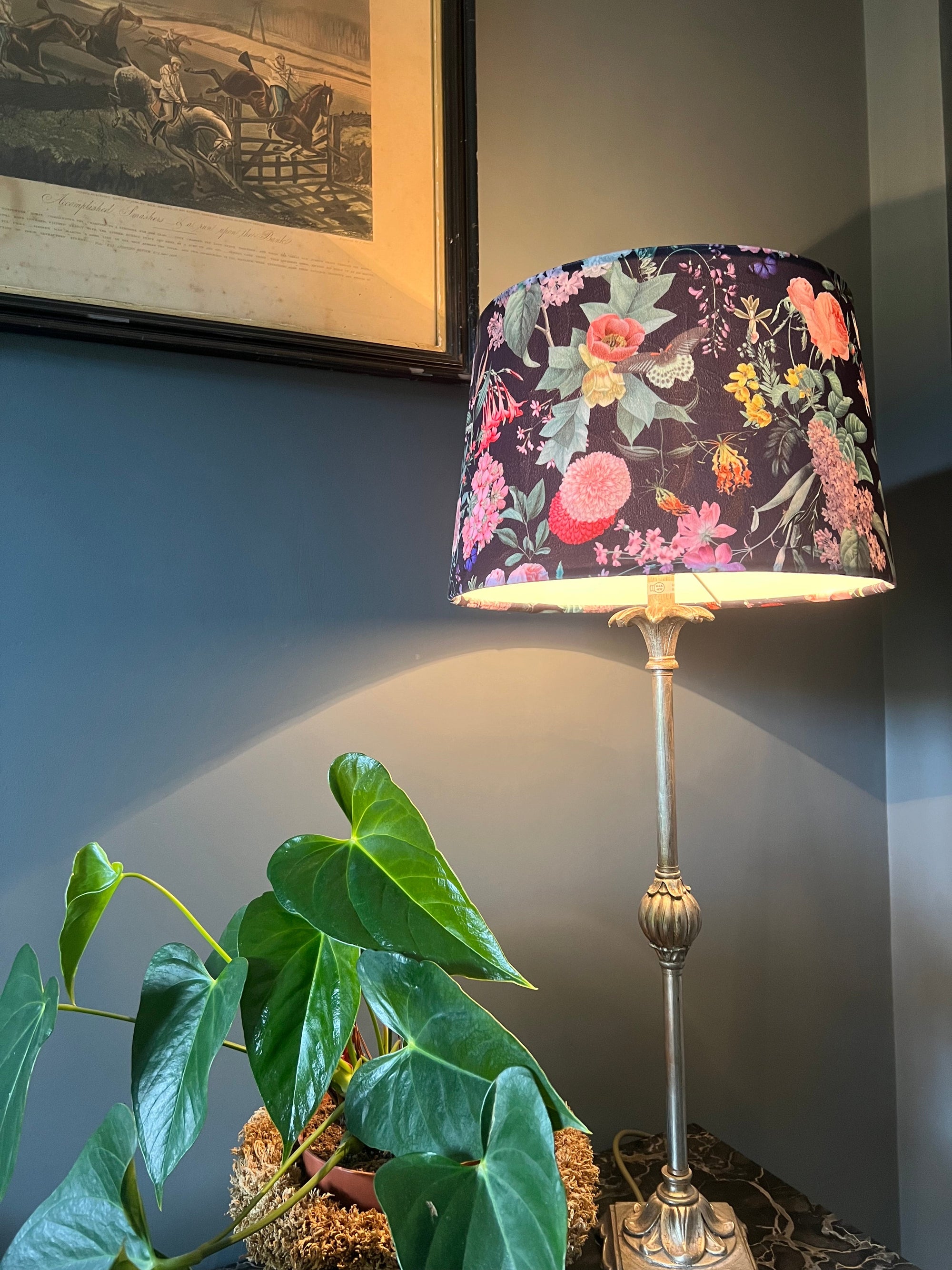 Midnight Butterfly Floral Velvet Lampshade | French Drum Ceiling Light Shade | Bespoke Handmade Empire Lampshade
