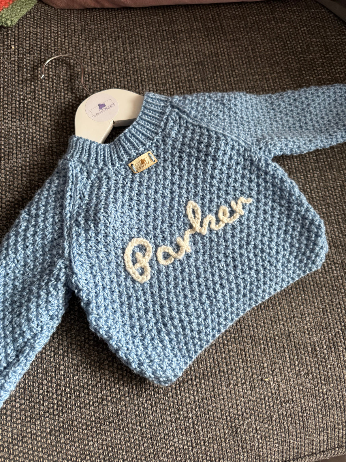 Personalised Green Knitted Baby Romper – Custom Keepsake (6-12M) | Handmade Milestone Outfit