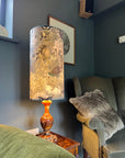Peacock, butterfly Velvet cylinder lampshade, in grey, extra tall lampshade