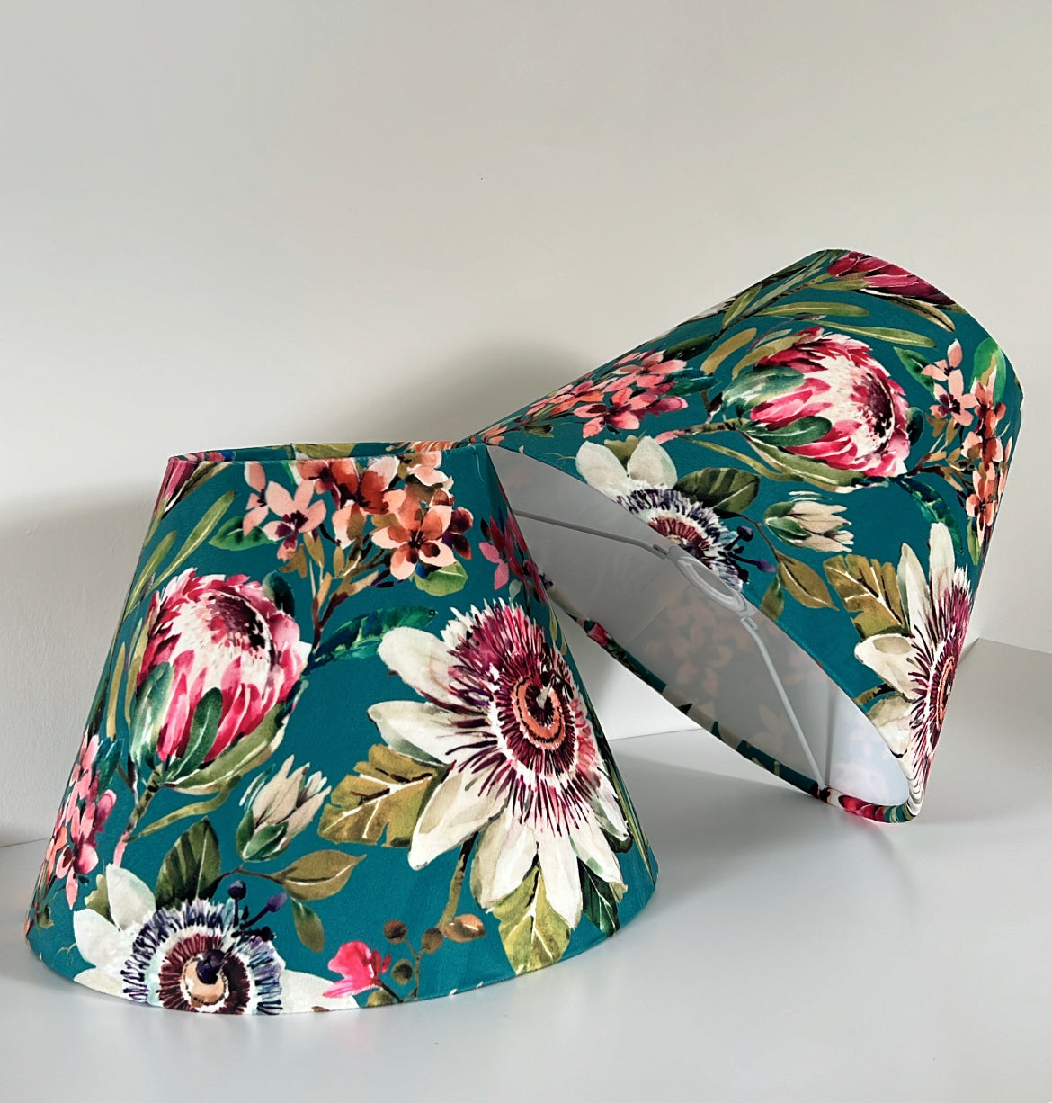 Teal Floral Summer Garden Velvet Steep Empire Lampshade | Handmade Ceiling Light Shade | UK