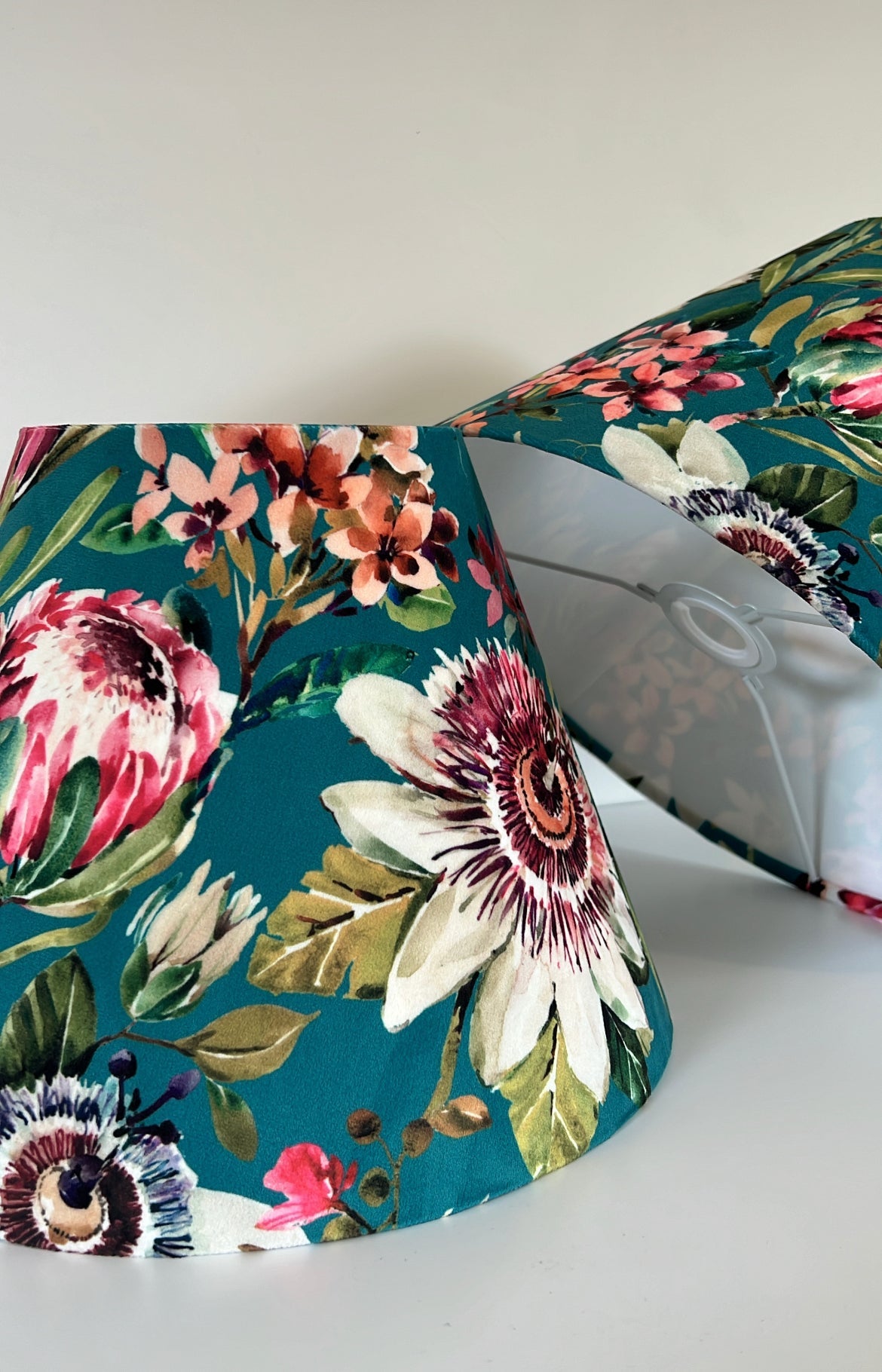 Teal Floral Summer Garden Velvet Steep Empire Lampshade | Handmade Ceiling Light Shade | UK