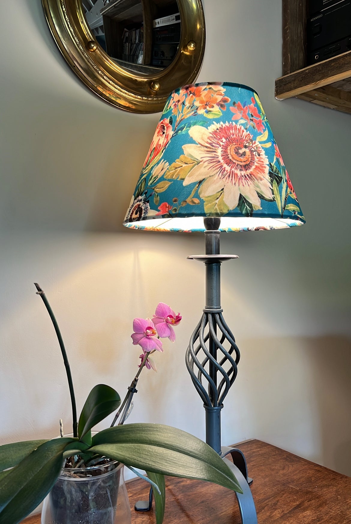 Teal Floral Summer Garden Velvet Steep Empire Lampshade | Handmade Ceiling Light Shade | UK