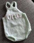 Personalised Green Knitted Baby Romper – Custom Keepsake (6-12M) | Handmade Milestone Outfit