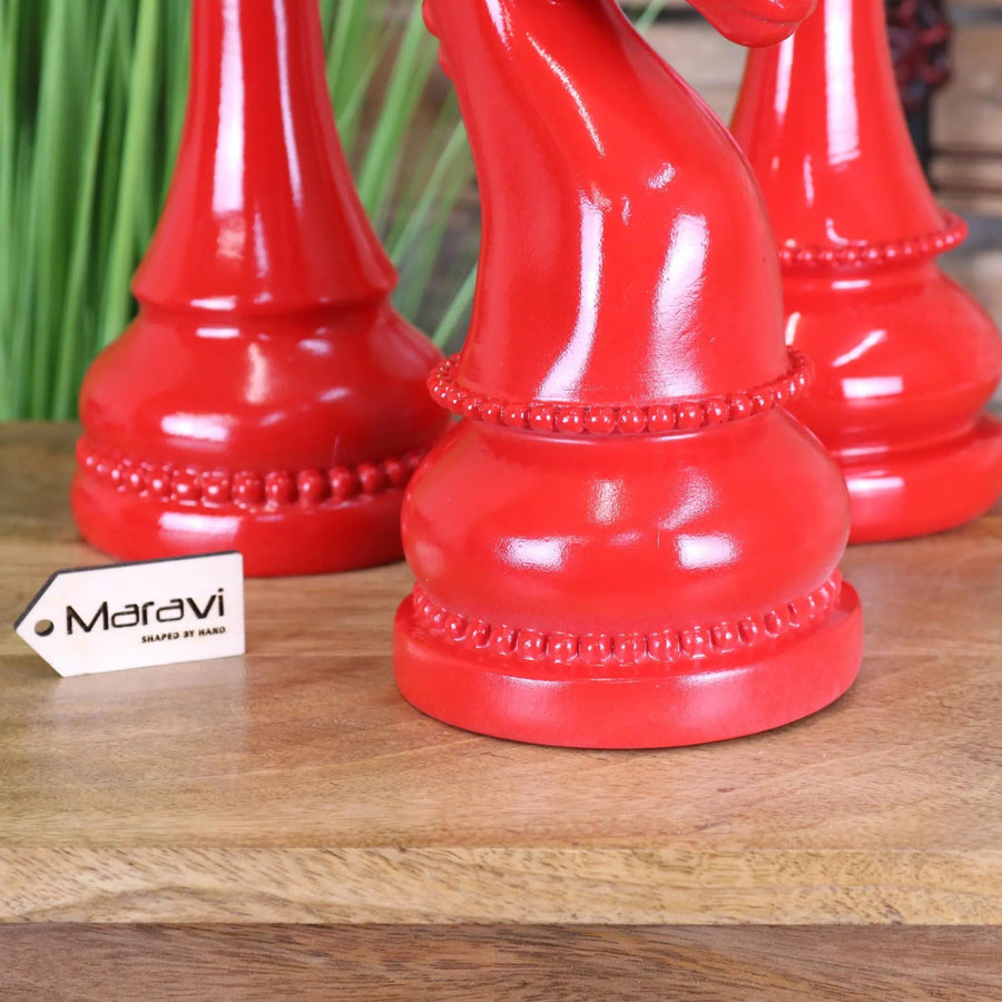 Luxury large chess piece ornaments set of 3, red retro-style king queen knight, premium resin home decor, statement accent for modern interiors by Maravi at brixbailey.com