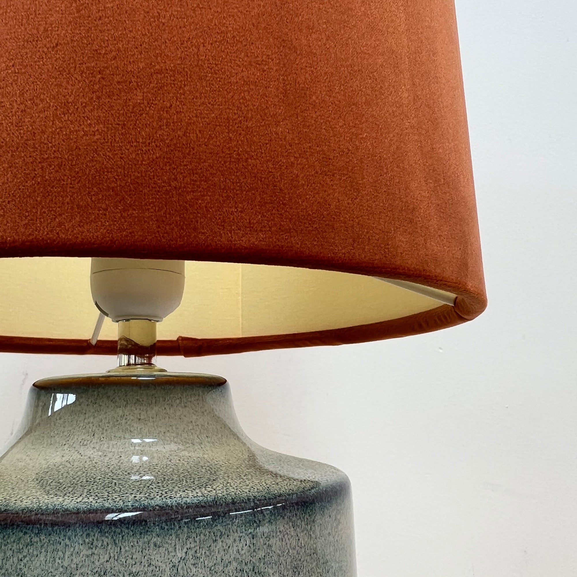 Burnt Orange Velvet &amp; Lemon Yellow Cotton Double Sided Drum Lampshade | Handmade Ceiling Light Shade | Bespoke UK