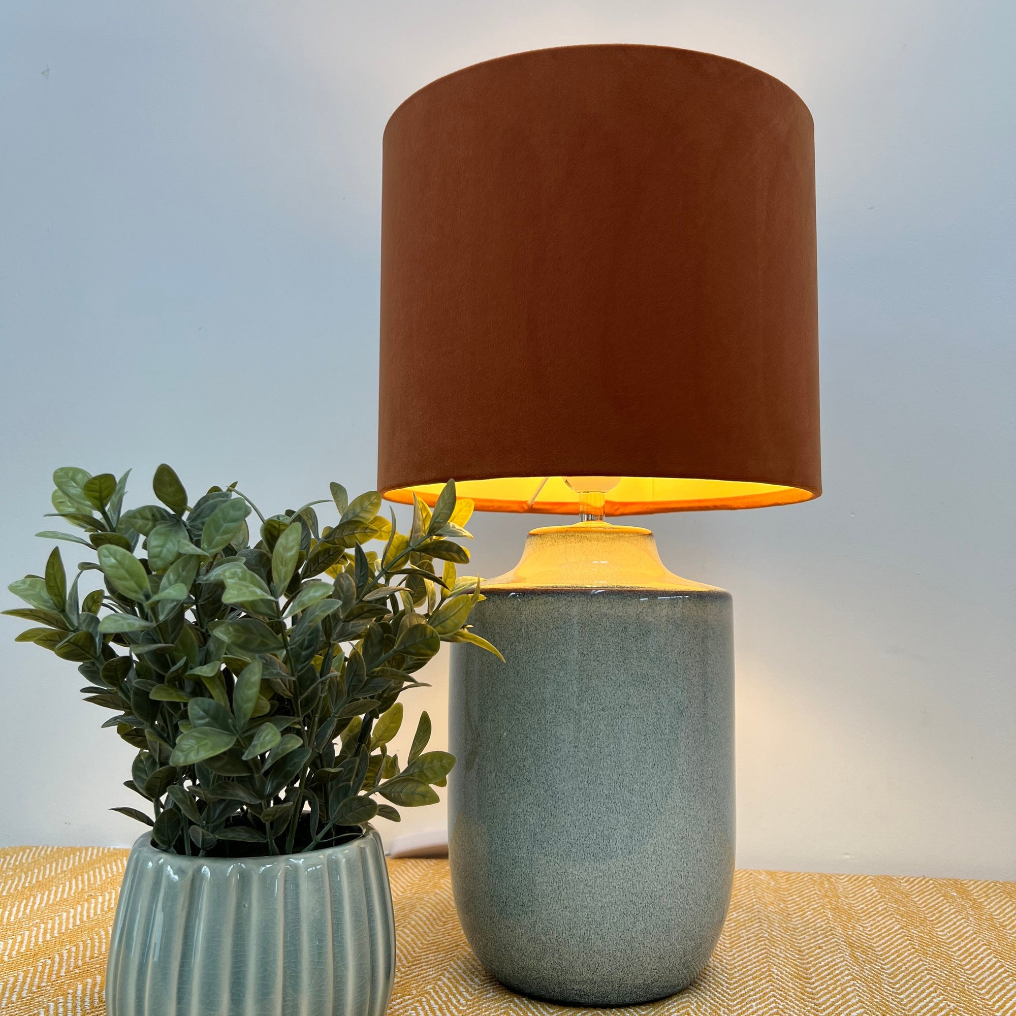 Burnt Orange Velvet &amp; Lemon Yellow Cotton Double Sided Drum Lampshade | Handmade Ceiling Light Shade | Bespoke UK