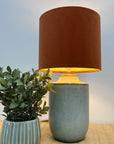 Burnt Orange Velvet & Lemon Yellow Cotton Double Sided Drum Lampshade | Handmade Ceiling Light Shade | Bespoke UK