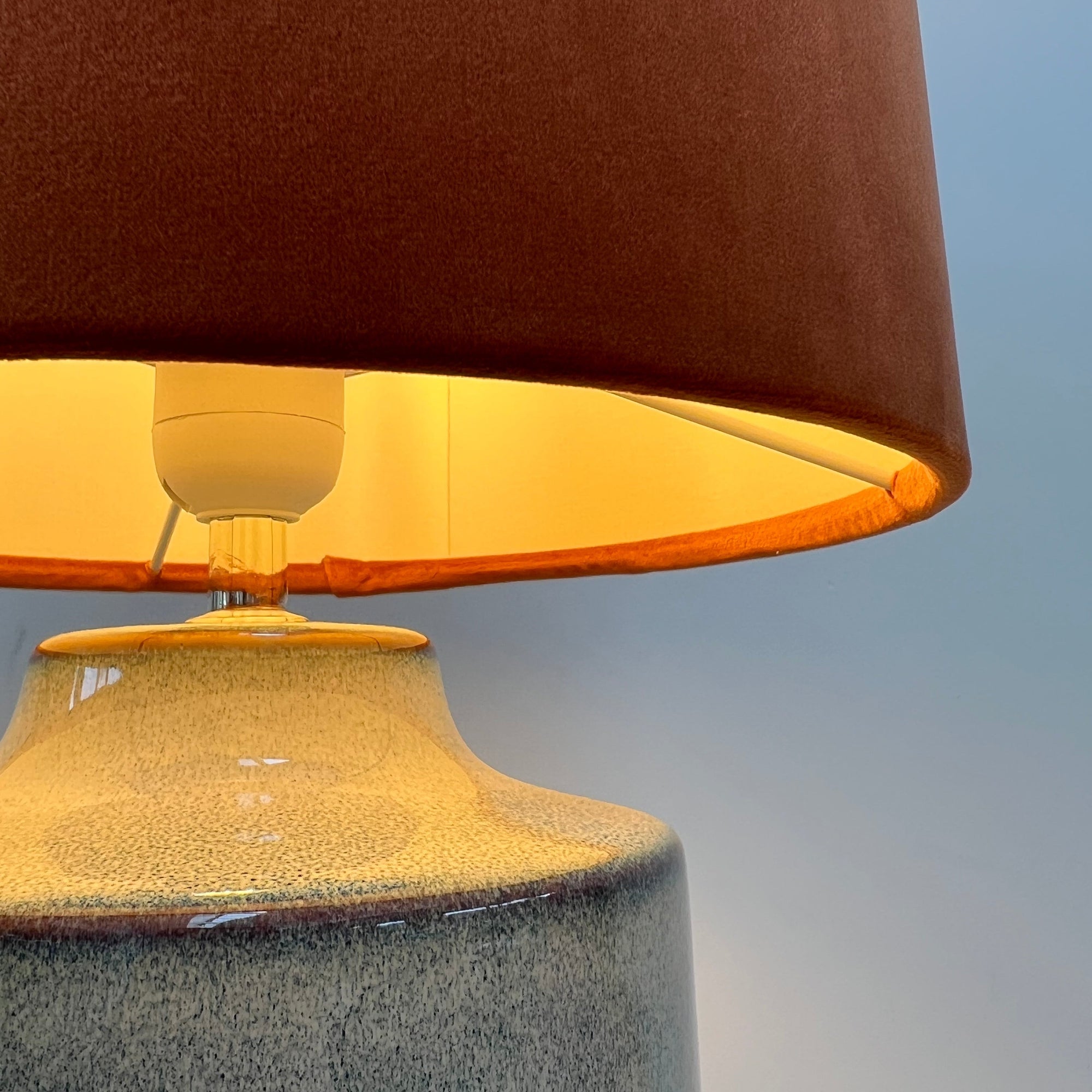 Burnt Orange Velvet &amp; Lemon Yellow Cotton Double Sided Drum Lampshade | Handmade Ceiling Light Shade | Bespoke UK
