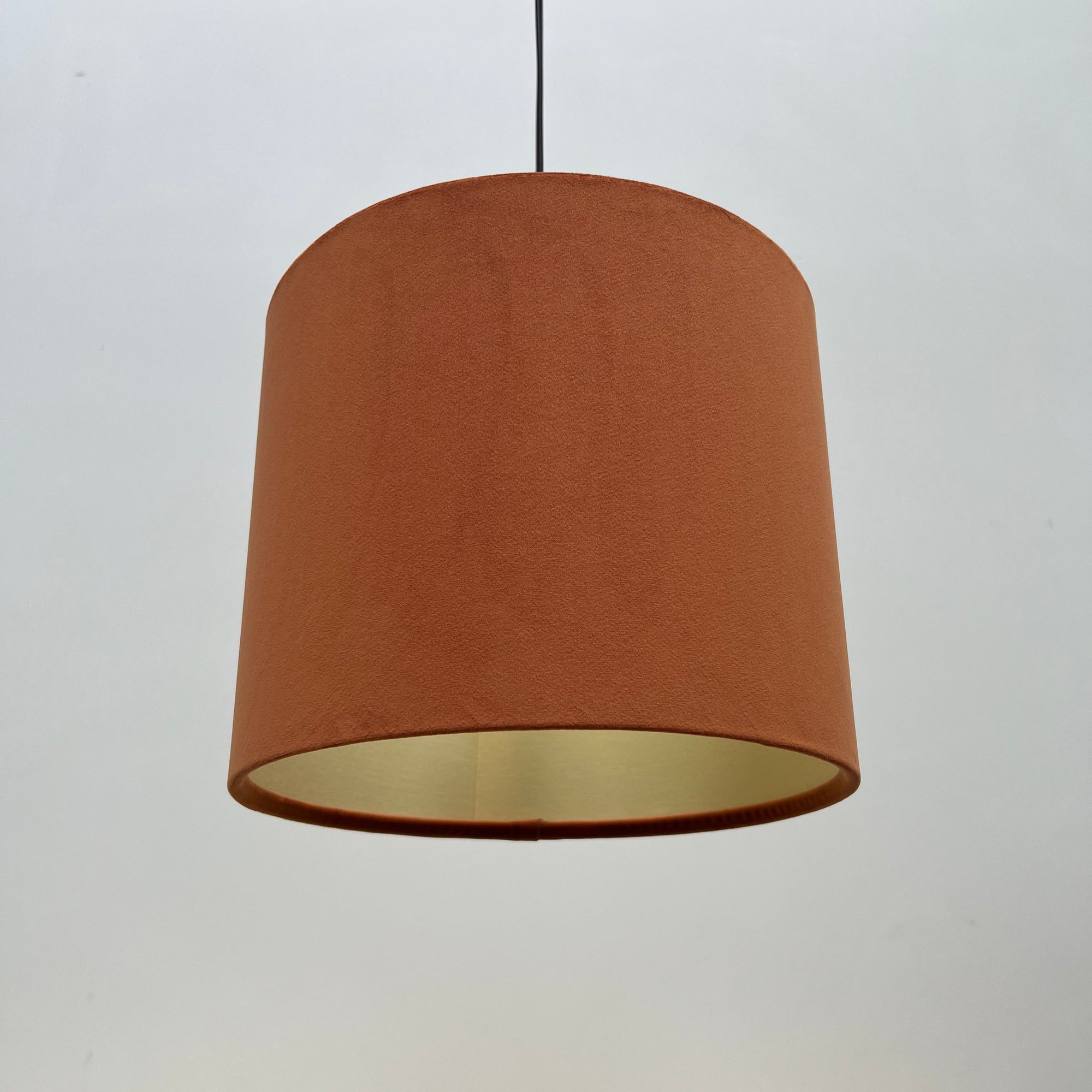 Burnt Orange Velvet &amp; Lemon Yellow Cotton Double Sided Drum Lampshade | Handmade Ceiling Light Shade | Bespoke UK