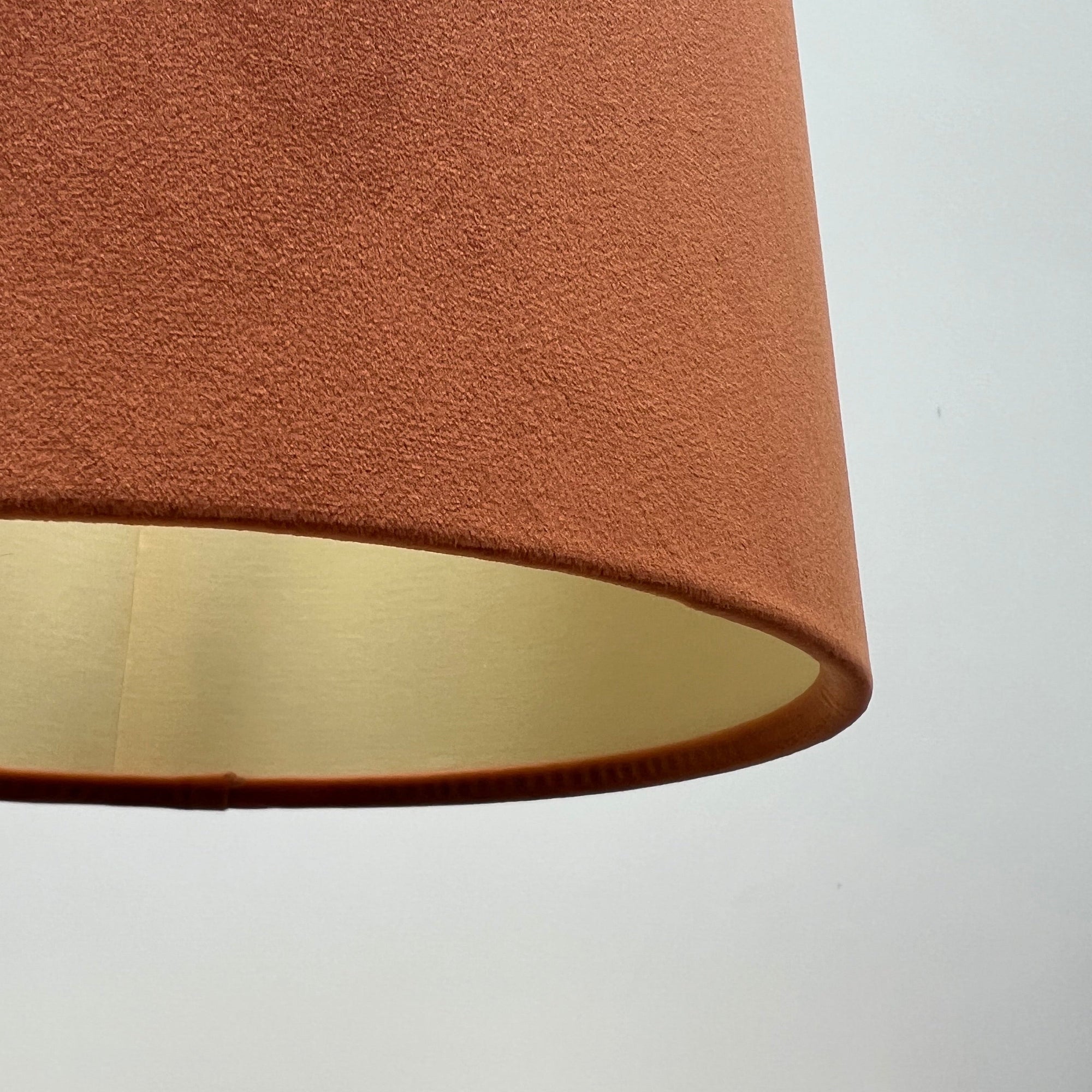 Burnt Orange Velvet &amp; Lemon Yellow Cotton Double Sided Drum Lampshade | Handmade Ceiling Light Shade | Bespoke UK