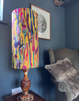 Botanical mustard velvet cylinder lampshade, extra tall lampshade