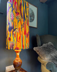Botanical mustard velvet cylinder lampshade, extra tall lampshade
