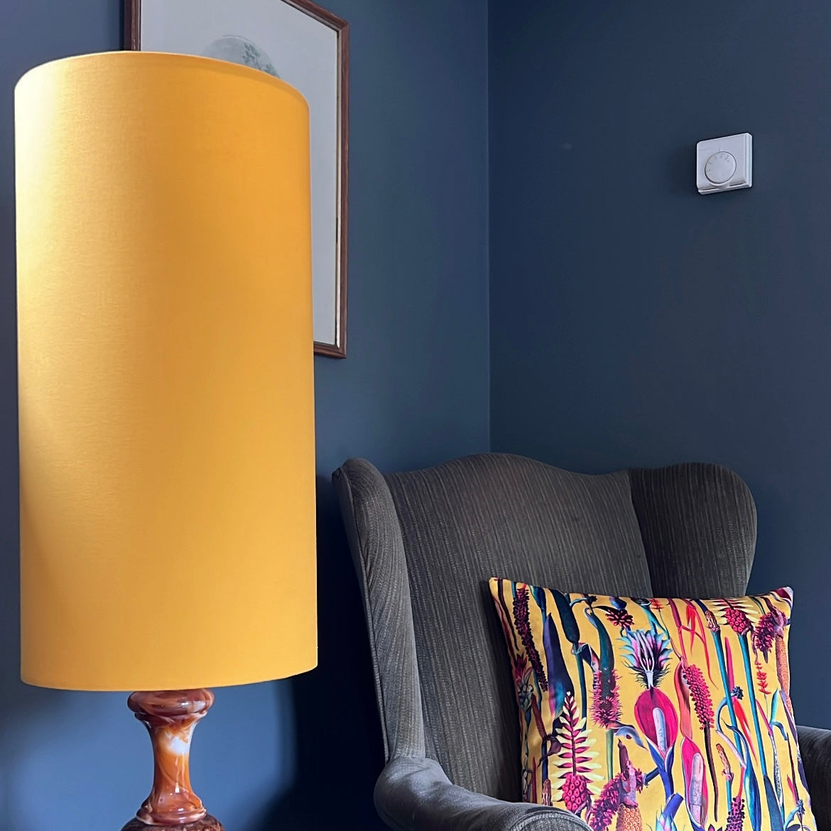 Yellow Cotton Lampshade | Extra Tall Cylinder Ceiling Light Shade | Bespoke Handmade UK
