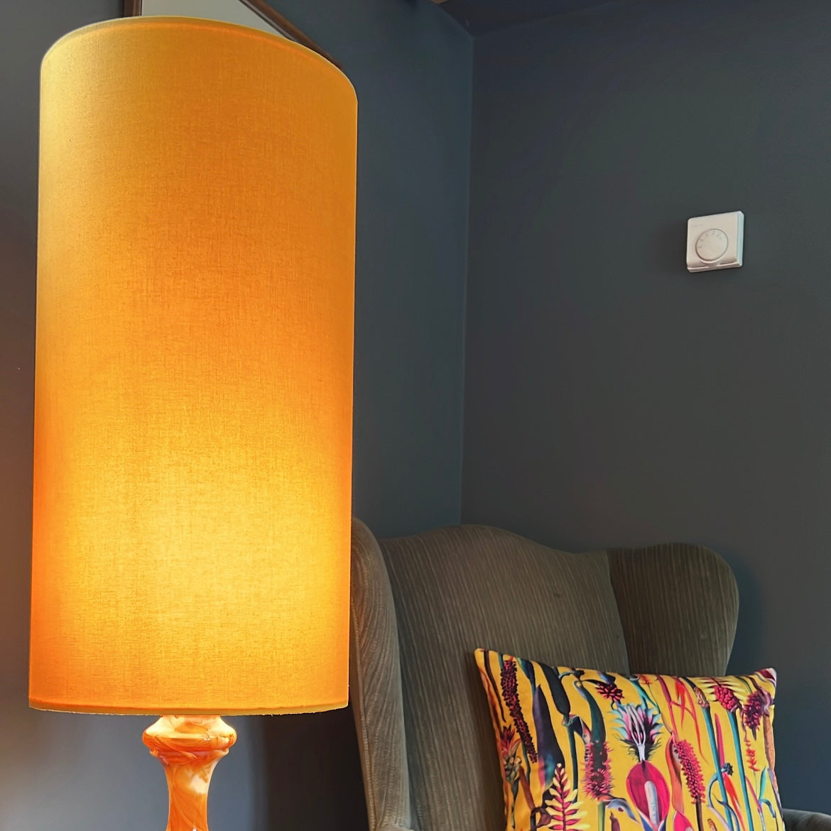 Yellow Cotton Lampshade | Extra Tall Cylinder Ceiling Light Shade | Bespoke Handmade UK